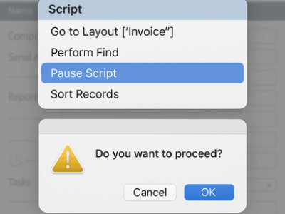 FileMakerスクリプトの一時停止で確認ダイアログ実装