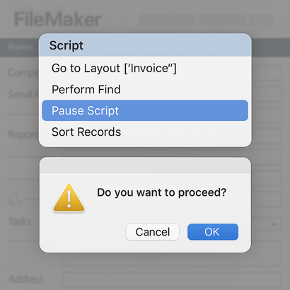 FileMakerスクリプトの一時停止で確認ダイアログ実装